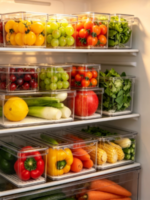 Stackable Box Style Fridge Divider Storage Container with Lid