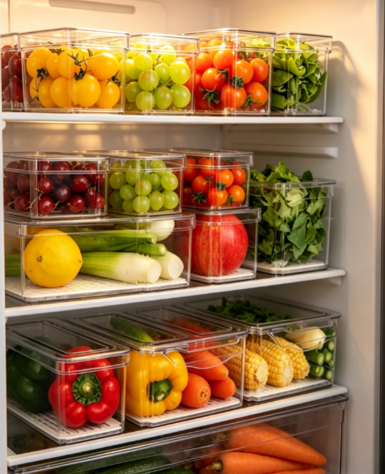 Stackable Box Style Fridge Divider Storage Container with Lid