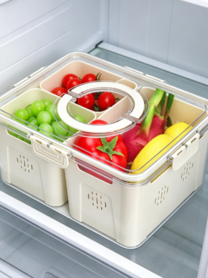 Produce Storage Container with Removable Divider Basket