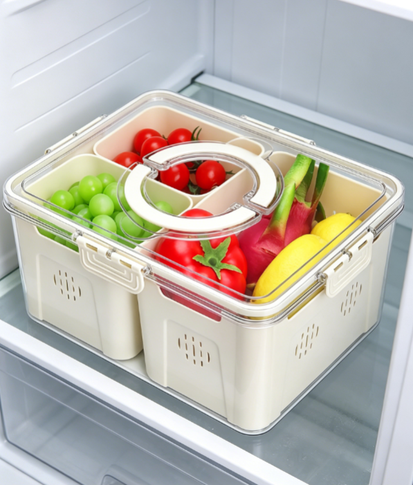 Produce Storage Container with Removable Divider Basket