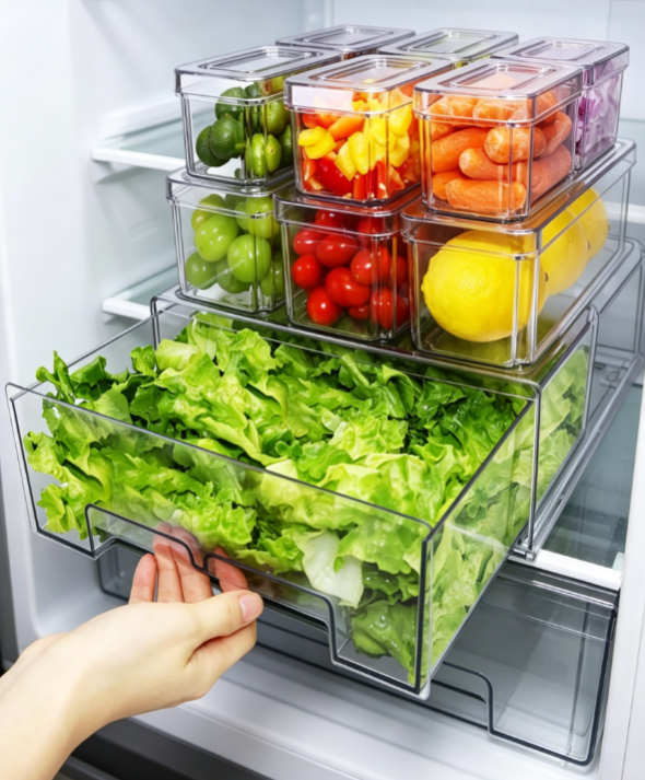 Refrigerator Organizer Divider Box with Pull-Out Drawer - Image 2