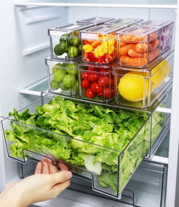 Refrigerator Organizer Divider Box with Pull-Out Drawer